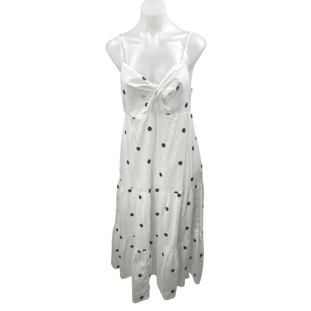 Ann Taylor LOFT White Black Floral Sleeveless Twist Cami Tank Midi Dress Size S